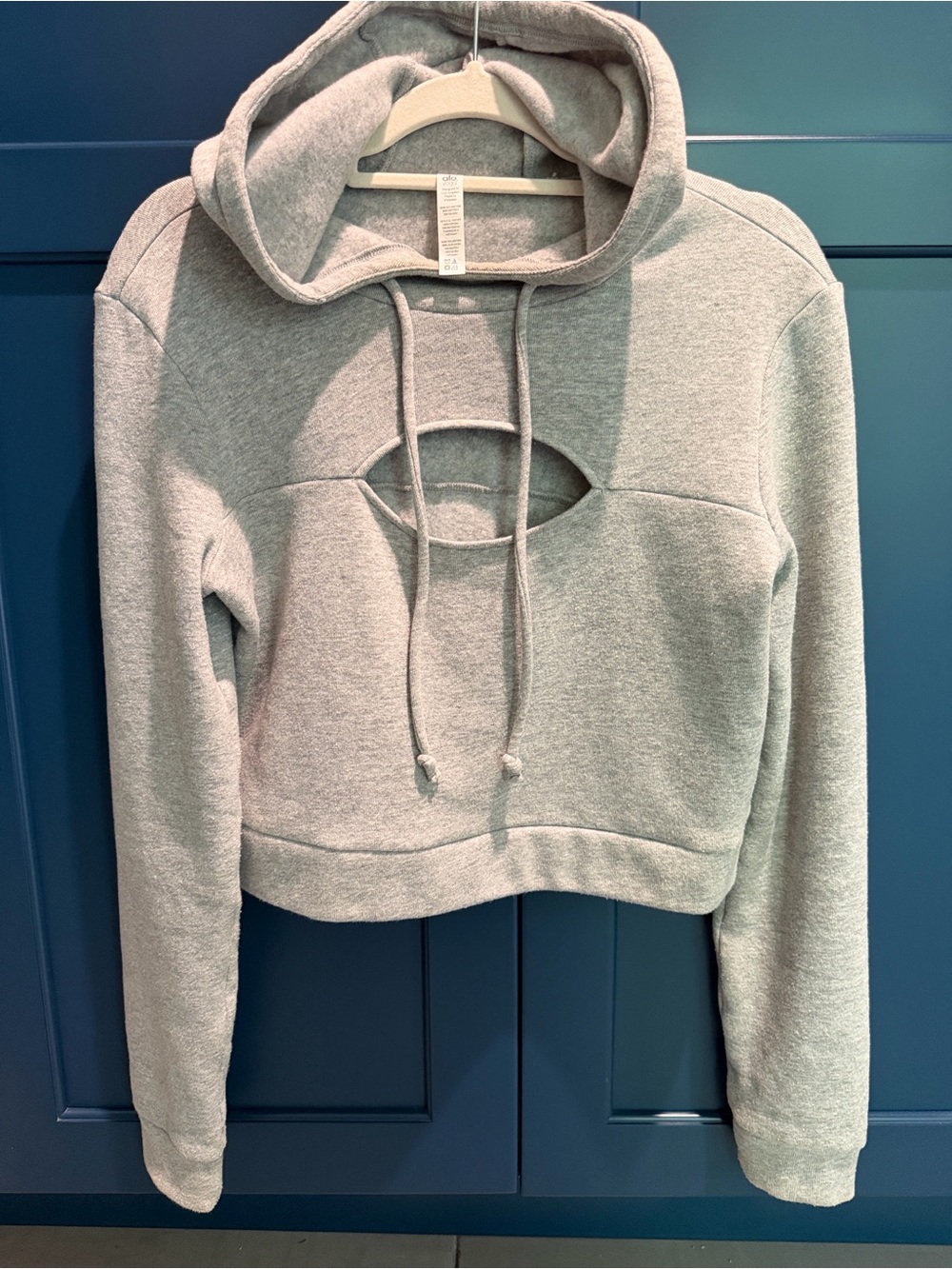 ALO Yoga Women’s Grey Cutout Hoodie Crop Top